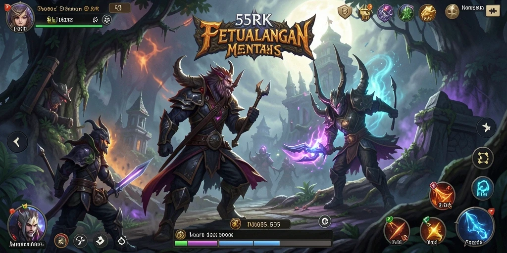 Screenshot permainan RPG 55RK memperlihatkan aksi pertarungan yang seru.