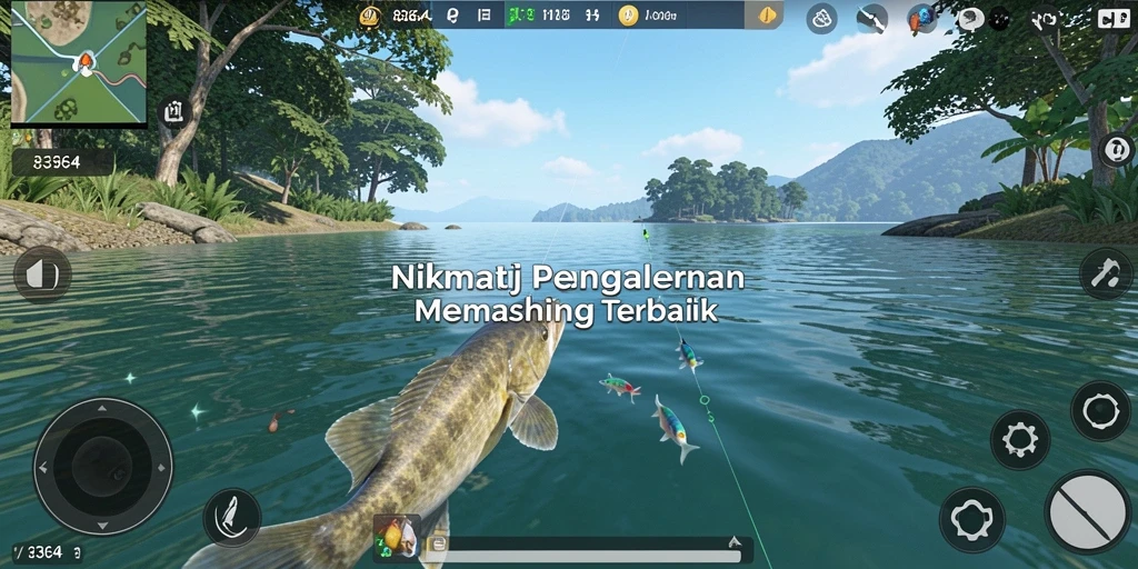 Tampilkan momen memancing seru dalam gameplay Fishing.