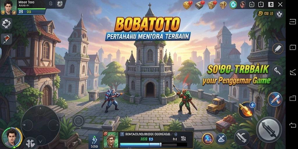 Screenshot gameplay BOBATOTO menampilkan pertempuran menara yang intens.