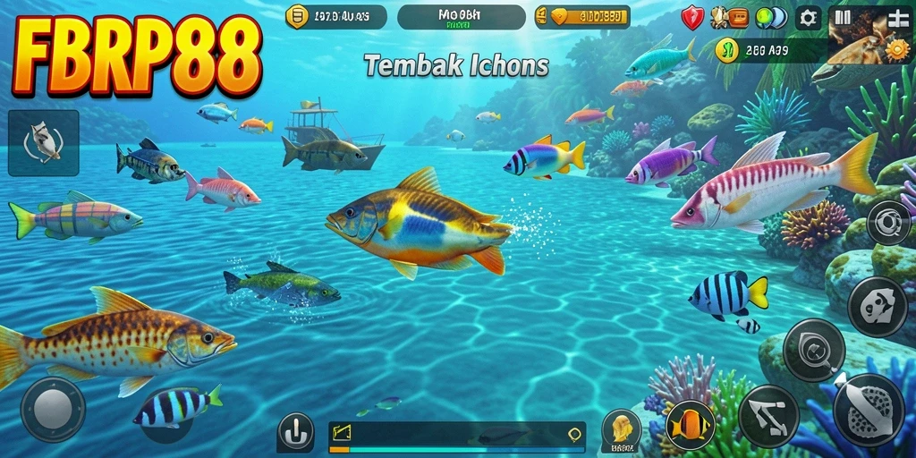 Screenshot menunjukkan aksi seru menembak ikan di laut.