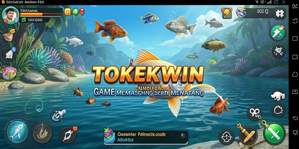 Gameplay seru memancing di TOKEKWIN dengan berbagai jenis ikan.
