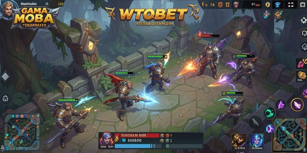Tampilan menarik dari gameplay intens WTOBET dalam pertempuran MOBA.