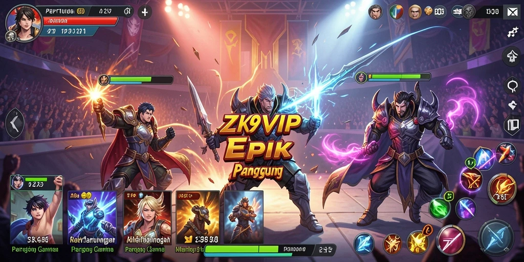 Tangkapan layar gameplay ZK9VIP menampilkan pertarungan seru dan karakter beragam.